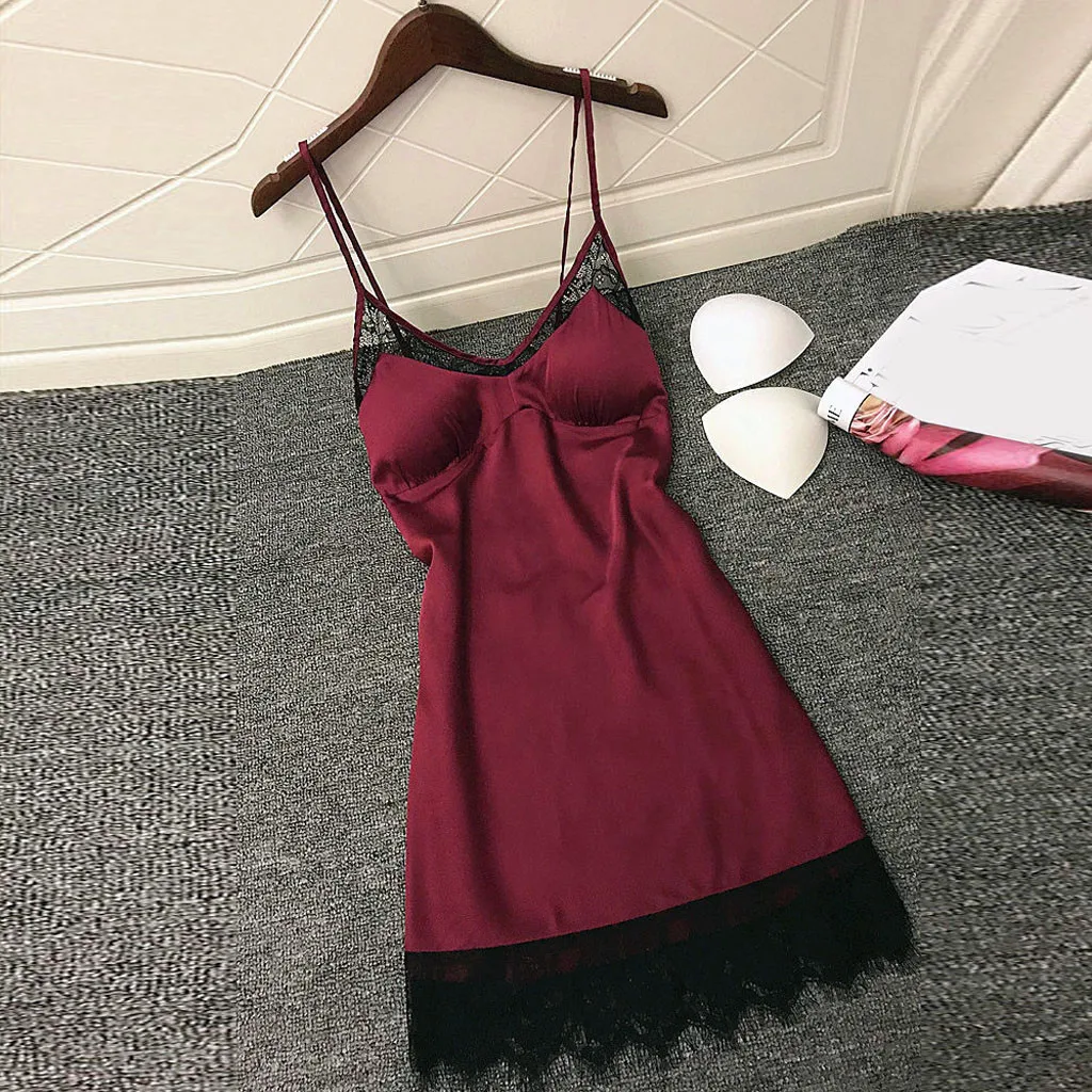 Ночная сорочка женская кружевная шелковая одежда для сна Атласный топ