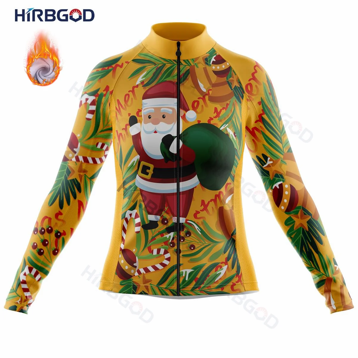 

HIRBGOD Women Christmas Cycling Jersey Thermal Fleece Long Sleeve Clothing Ropa Ciclismo Tree Decorations Pattern Cycling Wear