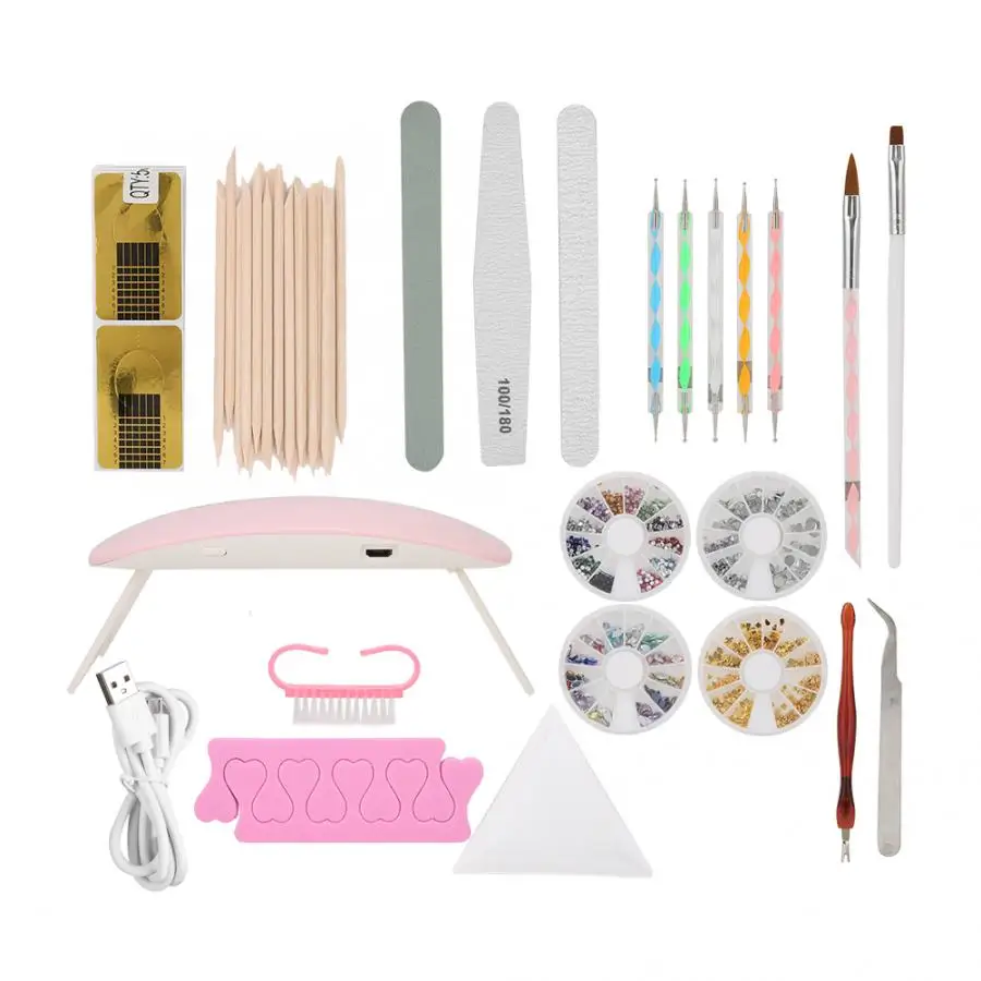 Nail Art Tool Set DIY Dead Skin Fork Dotting Pen File Dust Brush Rhinestone Manicure Kit Rubs for Nails | Красота и здоровье