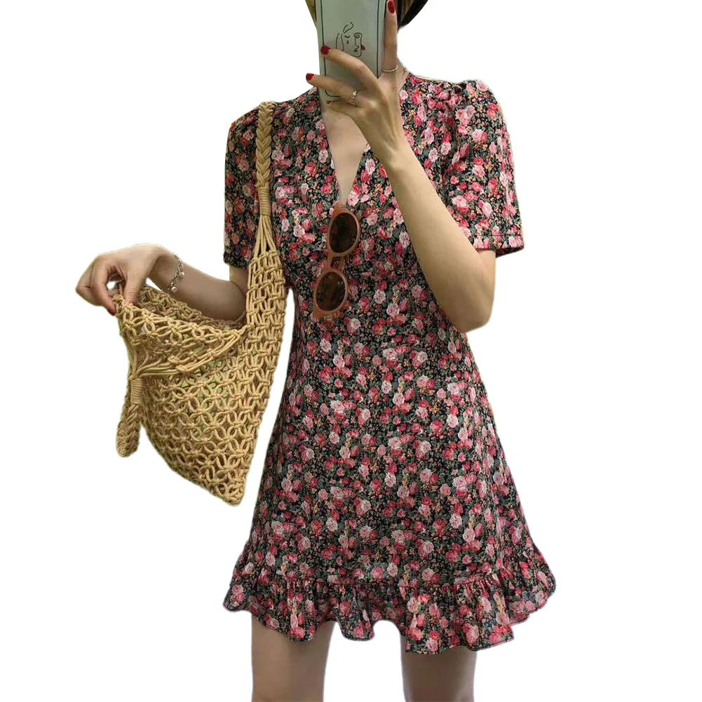 

Floral Print Women Girl Summer V Neck Short Sleeve Casual Breathable Skirt Dress