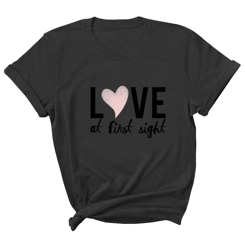 

LOVE At First Sight Letter Print Women T Shirt Short Sleeve O Neck Loose Women Tshirt Ladies Tee Shirt Tops Camisetas Mujer