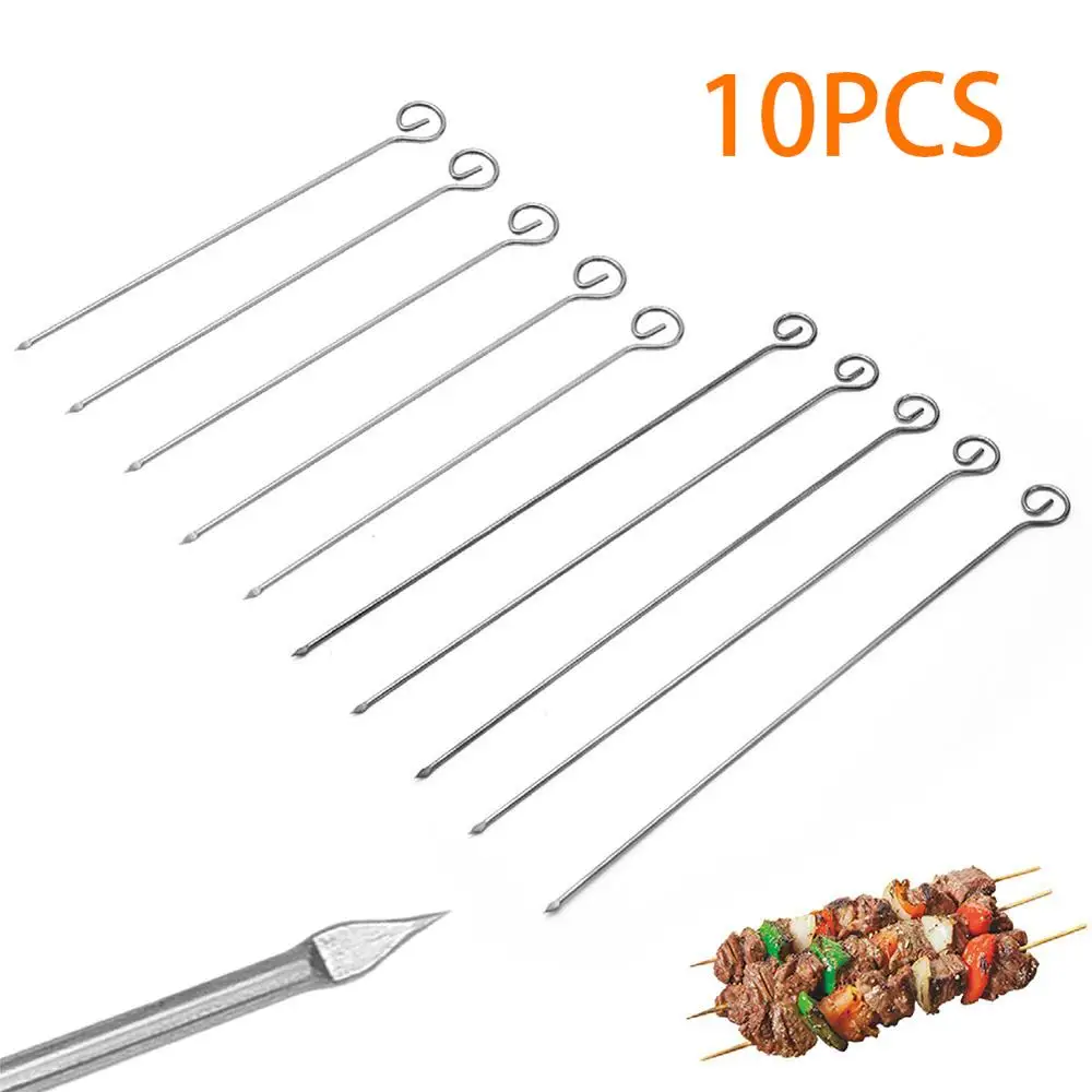 

10 PCS Stainless Steel BBQ Meat Sticks Long grill Food Holders Skewers Needle Prongs for Barbecue Party Skewers barbecue cooking