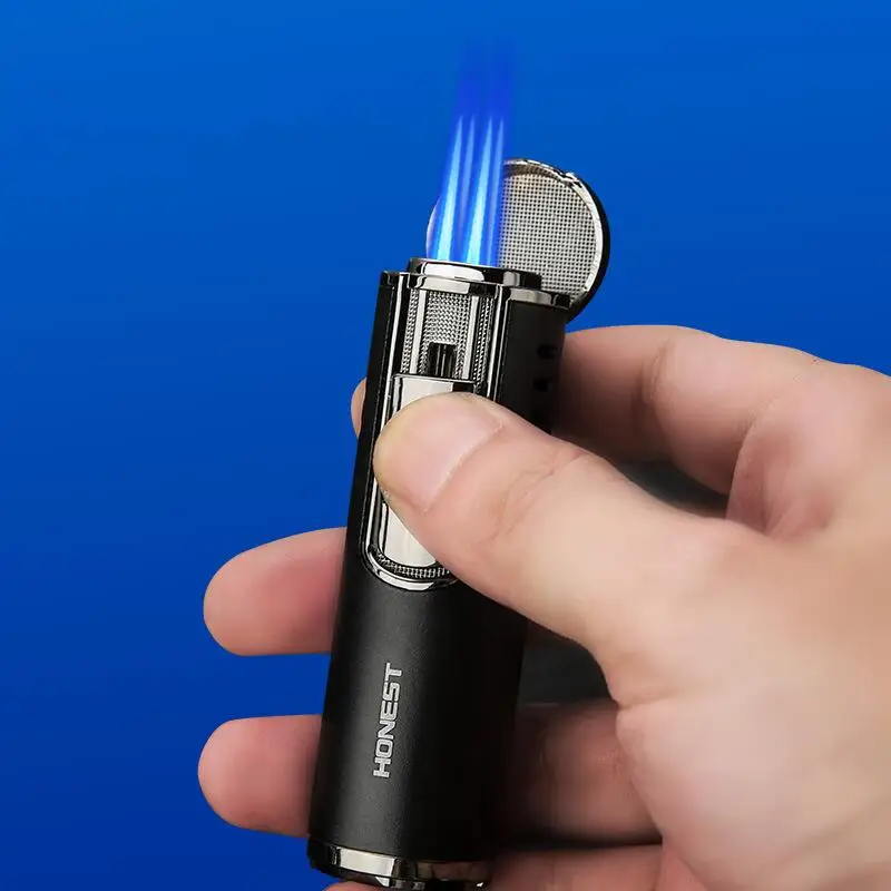 

Windproof Lighter Inflatable Four-nozzle Jet Flame High Firepower Cigar Lighter with Cigar Cutter Creative Personality Trend