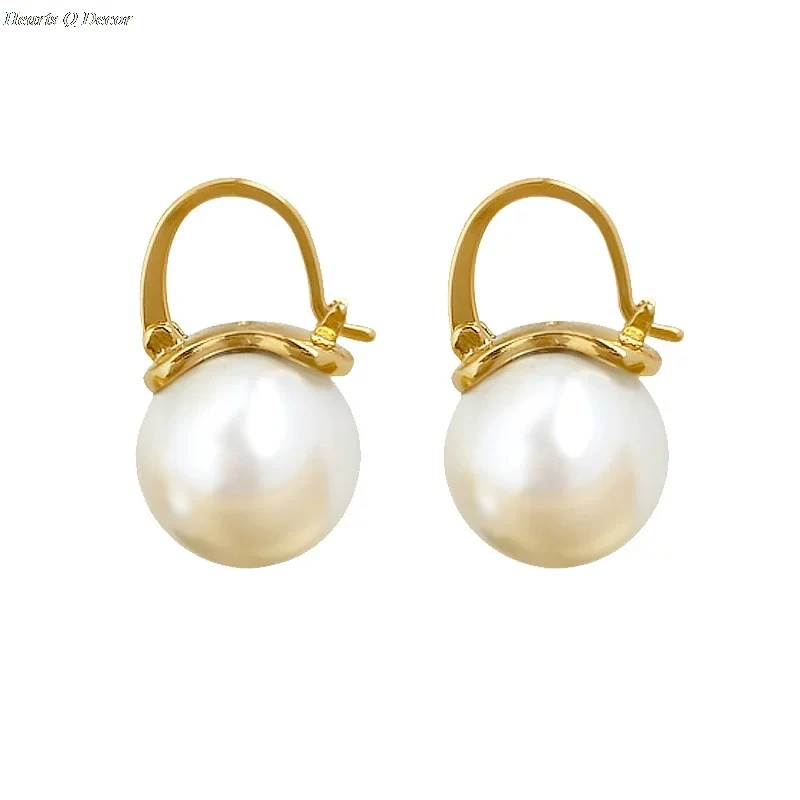 

Brass Faux Pearl Geo Stud Statement Earrings Punk Party Gown Brincos Runway rare Boucle d'oreille Korean Style