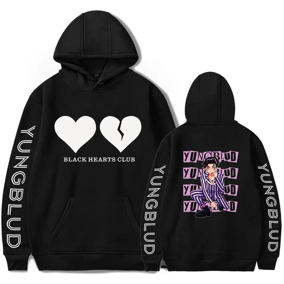 Толстовка Yungblud для мужчин и женщин Свитшот в стиле хип хоп с черными сердечками