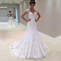 lceland poppy lace appliques mermaid wedding dresses v neck floor length backless vestido de novia beaded bridal gowns