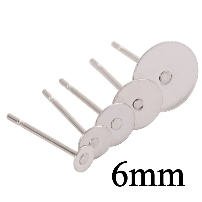 6mm 100 шт./лот, пустые серьги из нержавеющей стали, шпильки, стальная цветная плоская круглая подставка для сережек, ювелирные изделия, принадлежности - Цвет: 6mm