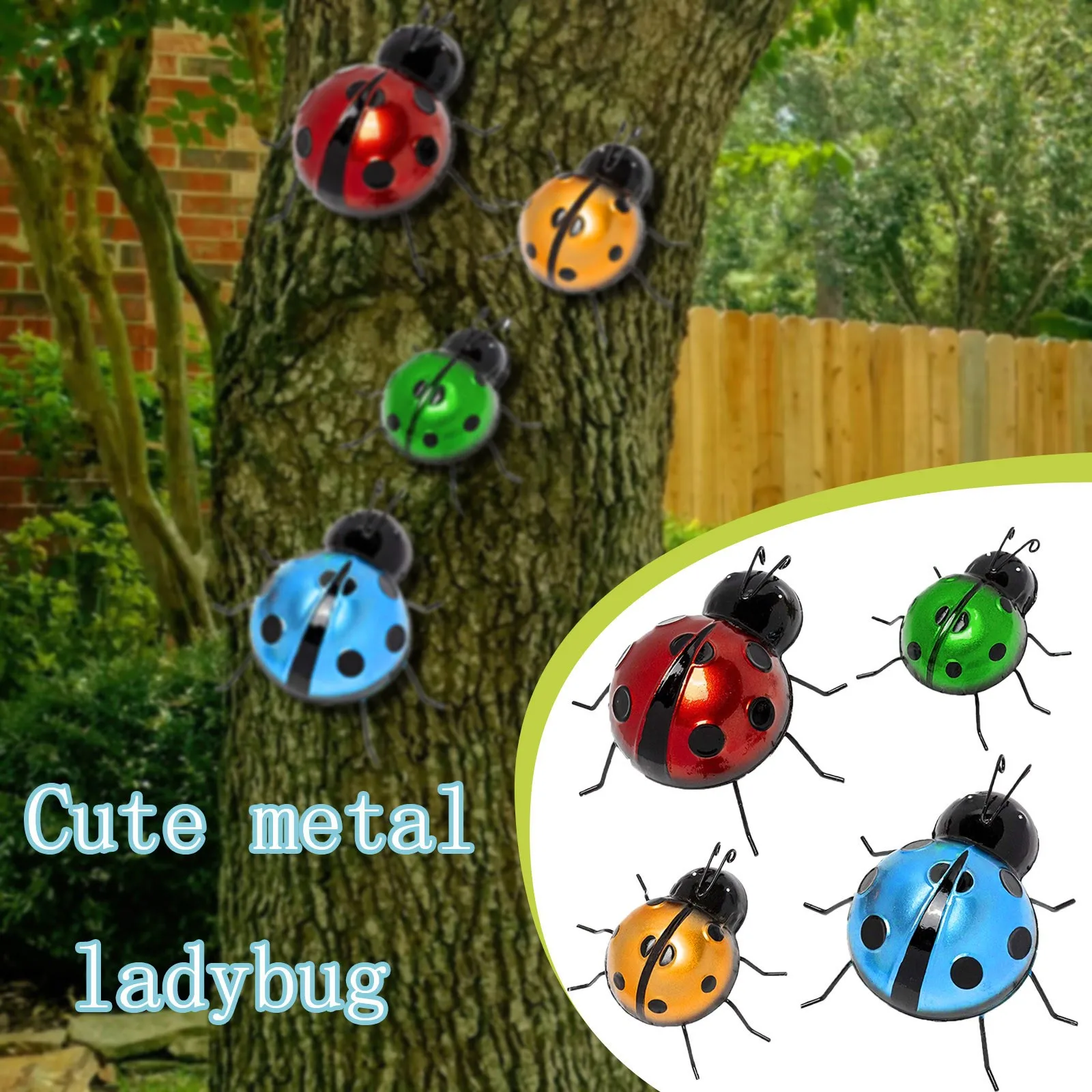 

4pcs Garden beetle decorative bark pendant beetle Art Outdoor Metal Animal Decoration for kawaii room ladybug Backyard Decor