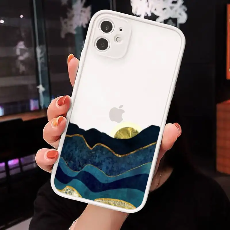 

Mountain Marble Moon pattern luxury Phone Cases funda matte transparent For iphone 7 8 11 12 plus mini x xs xr pro max cover