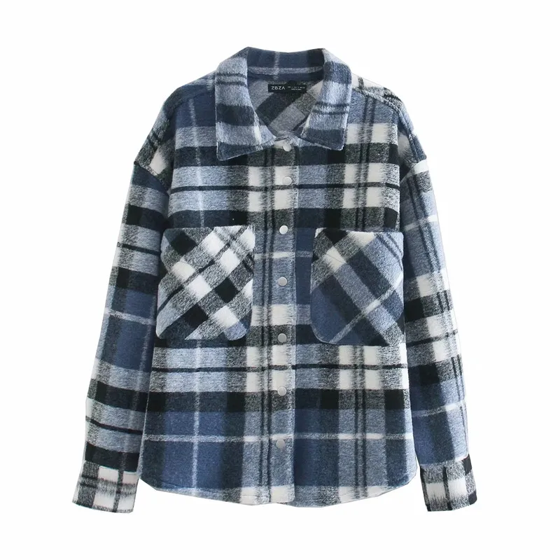 

Merodi Women Stylish Double Pockets Pliad New Long Jackets Oversize Female Vogue Long Sleeve Woolen Loose Shirt Outwear Chic