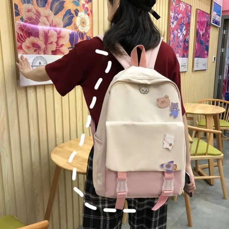 

Новый рюкзак для девочек 2021 для подростков в стиле преппи, Легкий милый нейлоновый Водонепроницаемый Школьный рюкзак, дорожная школьная су...