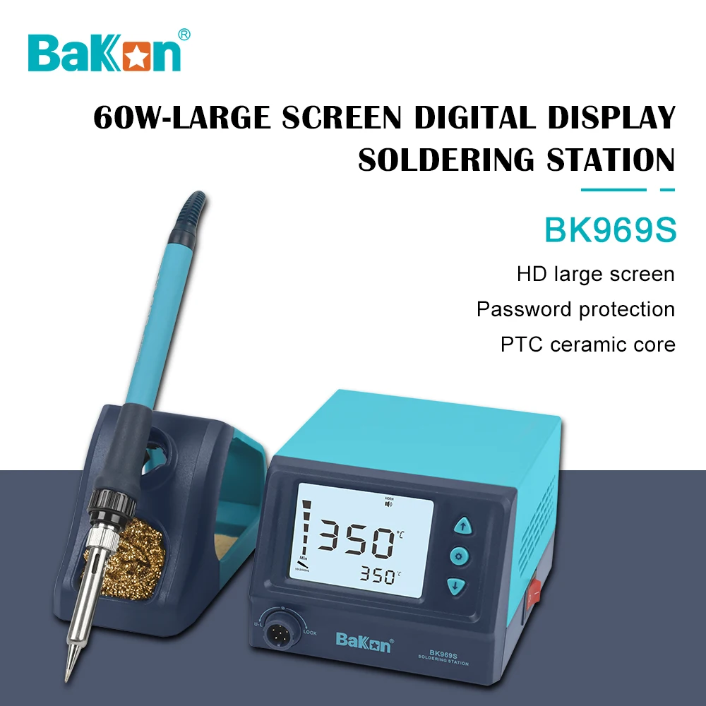 Enlarge Bakon Official BK969S Soldering Station Free Shipping Digital Display Rework Ceramic Heater Wide Voltage 60W Password Protection