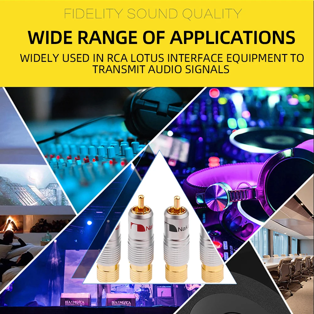 4pieces/lot New 24K Gold Nakamichi Nakamichi RCA Plug Audio Cable Speaker Connector Lockable Adjustable Audio Plug Rca Male Plug