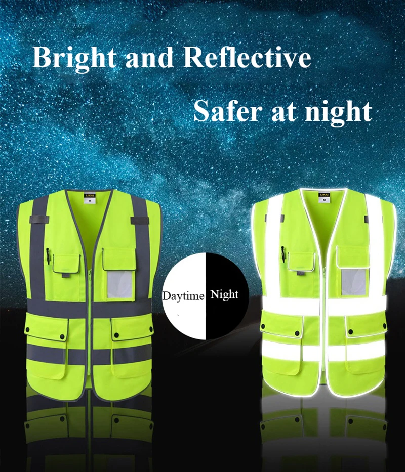 Светоотражающий жилет на молнии защитный с отражающими полосками рабочая одежда