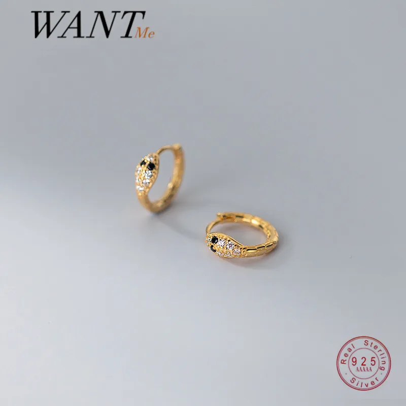 

WANTME New Arrival Genuine 925 Sterling Silver Simple Korean Cute Snake Stud Earrings for Women Punk Chic Animal Jewelry Gift