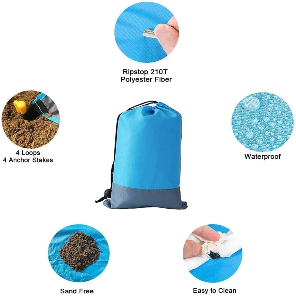 

2x2.1m Waterproof Pocket Beach Blanket Folding Camping Mat Mattress Portable Lightweight Mat Outdoor Picnic Mat Sand Beach Mat