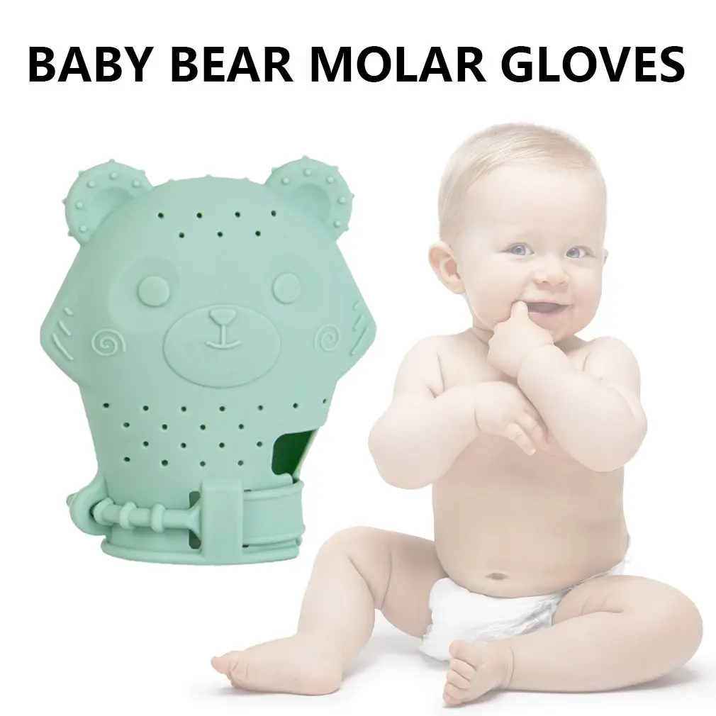 

Infant Chew Teething Cartoon Bear Anti-Bite Silicone Toys Molar Glove Self Soothing Teether Hand Cover Mitten Glove Teething Toy