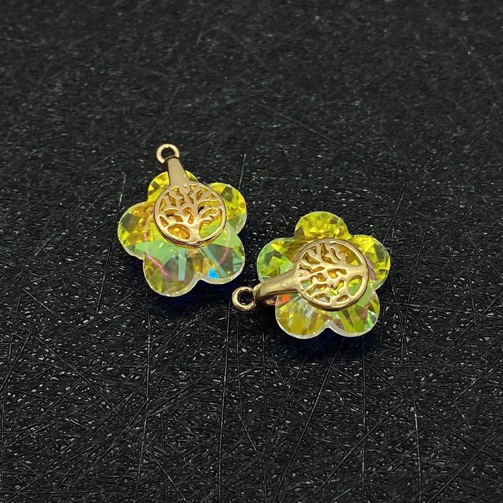 

Glass Crystal Pendant Necklace Metal Inlaid Pendant Flower Shaped Jewelry DIY Handmade Earrings Accessories Jewelry