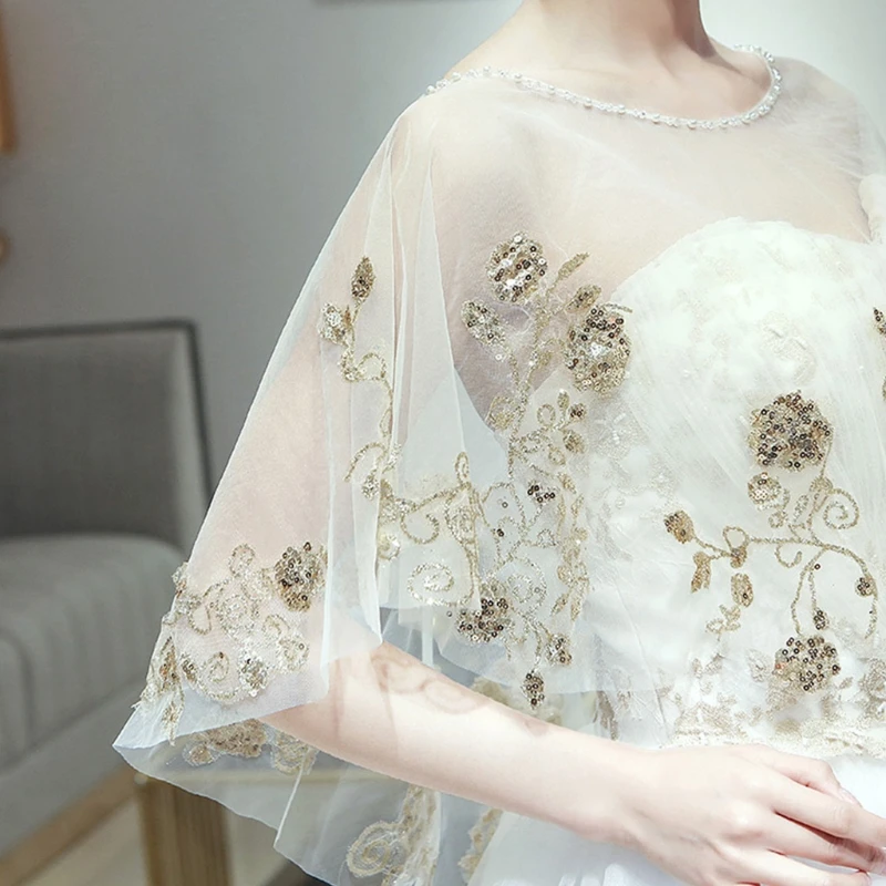 

2021 New Women Crystal Tulle Wedding Wraps Shawl for Bridesmaids Soft Evening Party Capes with Embroidery Girls Must-have Piece