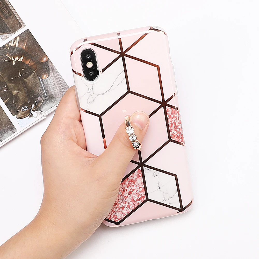 Чехол для телефона LOVECOM для iPhone 11 Pro XR XS Max 6 6S 7 8 Plus X Мягкая Гальваническая мраморная задняя крышка с кольцом на палец