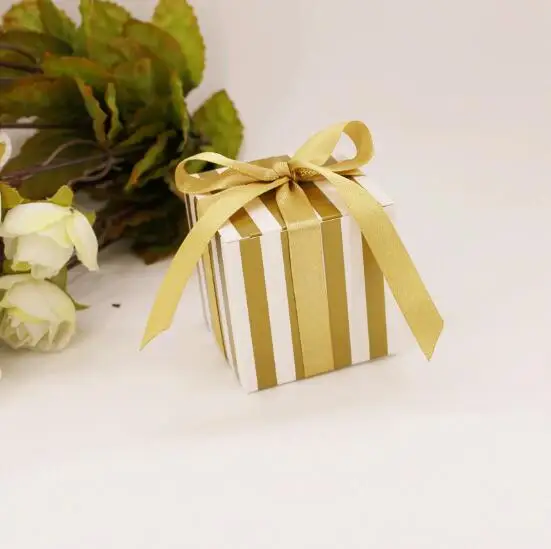 10X простая Золотая/серебряная полосатая квадратная коробка для конфет мечта