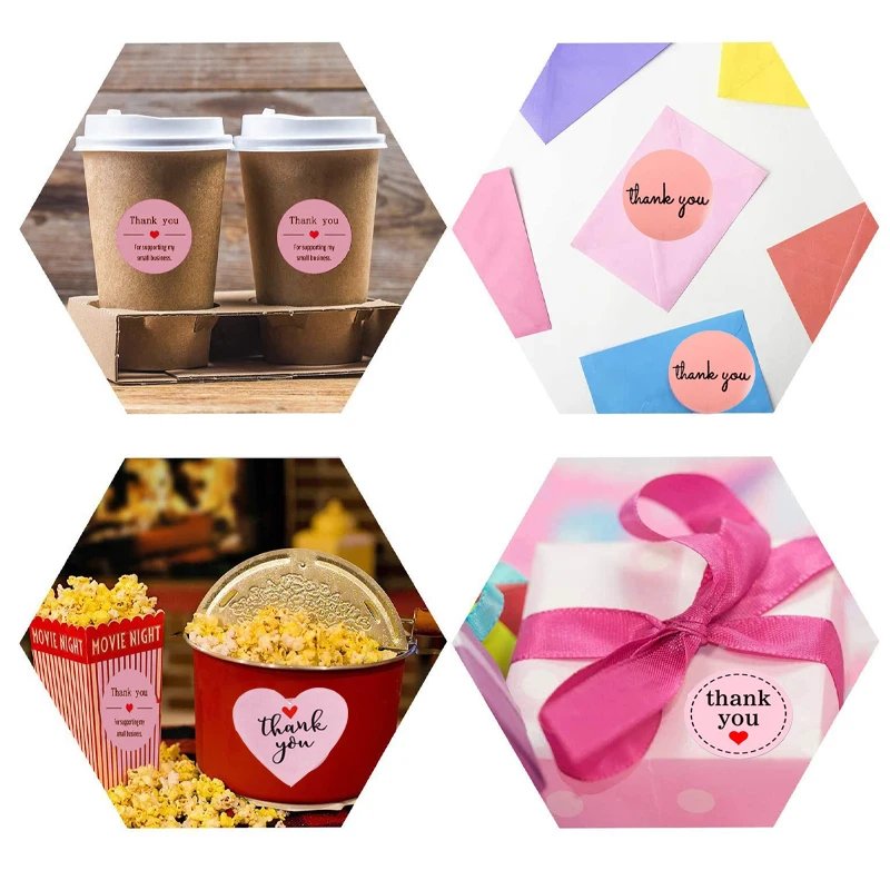 

Pink Heart Label Stickers Thank You Sticker Scrapbooking 500pcs for Wedding Gift Card Business Packaging Stationery Sticker