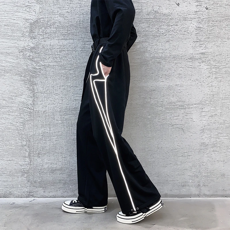 

M-XL!Street dance performance stage outfit lightning reflective pants personality trendy brand net red color matching beam foot
