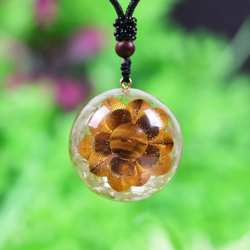 

Orgonite Pendant Natural Tiger'S Eye Crystal Orgone Healing Jewelry With Lotus Energy Necklace Emotional Body Purification