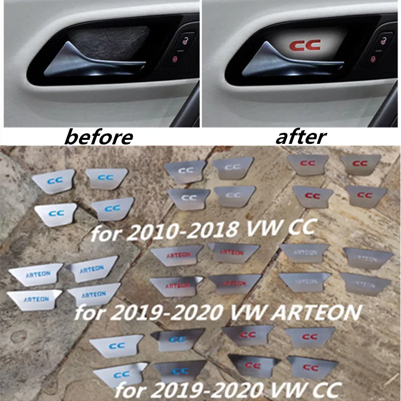 

stainless steel 4pcs/lot inner door bowl Sticker Inner Handle Bowl Cover Sticker For 2010-2018 2019 2010 VW Volkswagen CC Arteon