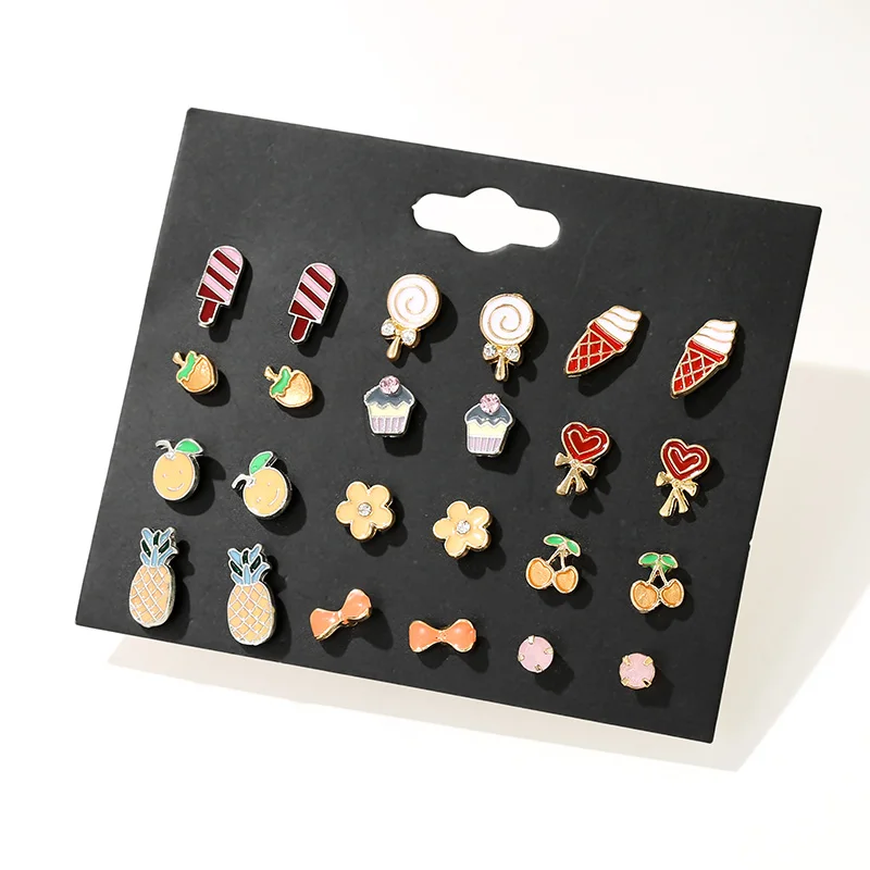 Серьги-гвоздики с эмалью и цветком вишни для женщин детей 12 пар/компл. модные