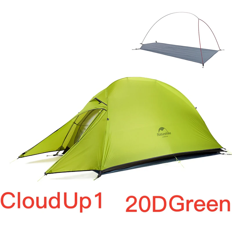 CloudUp1 20D Green Naturehike модернизированная серия Cloud Up Сверхлегкая походная палатка Водонепроницаемая походная палатка 20D нейлоновая палатка с бесплатным ковриком - Цвет: CloudUp1 20D Green