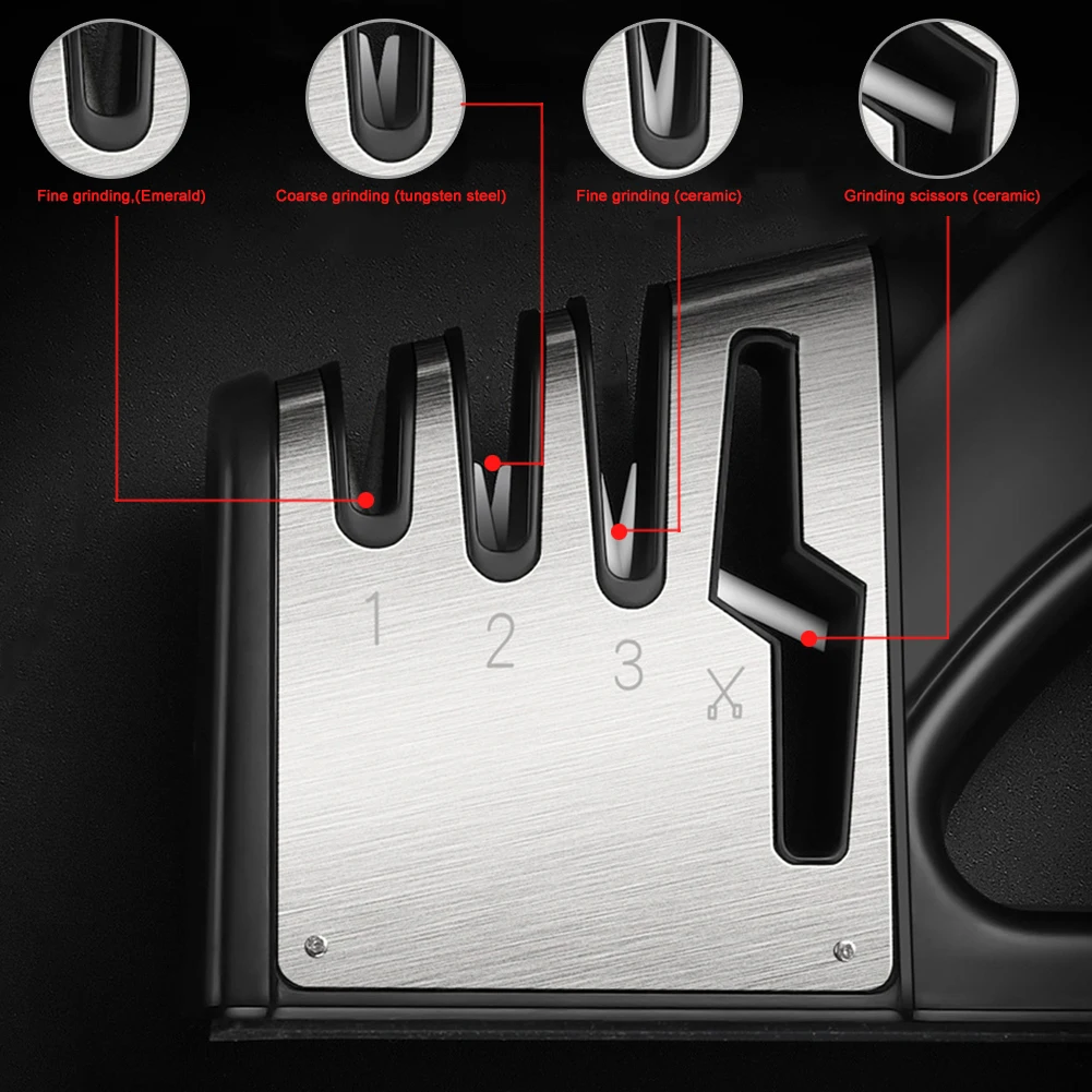 

4-in-1 Knife Sharpener Tungsten Steel Multipurpose Kitchen Steel Blades Diamond Coated Sharpening System For Kitchen Tools