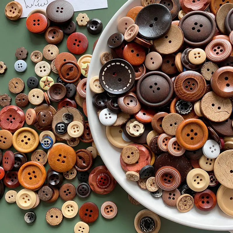 Деревянные пуговицы 200 г различные стили смешанные большие средние и маленькие