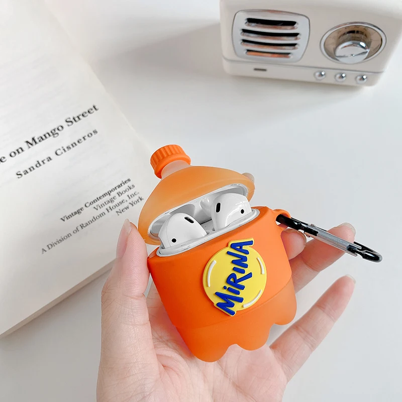 Модный брендовый чехол с 3D рисунком апельсинового сока для AirPods 1 2 pro мягкий