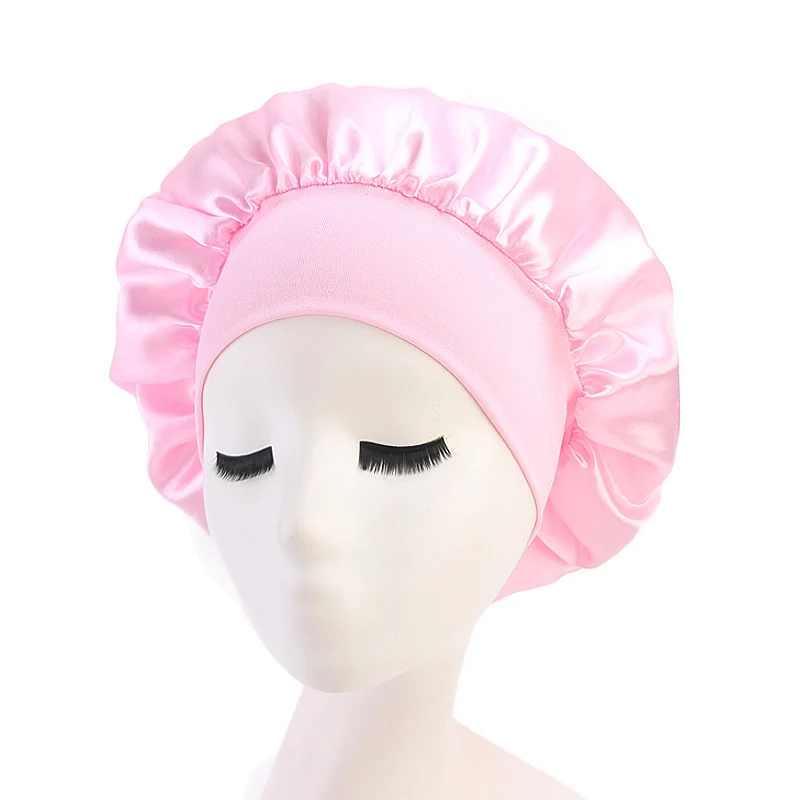 

Adjust Solid Satin Bonnet Hair Styling Cap Wide-brimmed High-elastic Headband With Night Cap Women Sleeping Cap Hair Care Hat