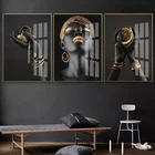 Черно-золотистые настенные постеры и принты в африканском стиле, Скандинавская Настенная картина для гостиной, домашний декор