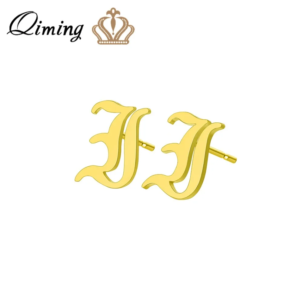 QIMING 26 первоначальный серьги с буквой нержавеющая сталь я буквенным принтом для