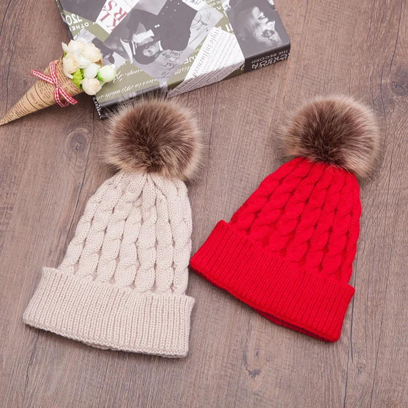 Вязаный искусственный помпон из меха енота для шапки женские зимние теплые