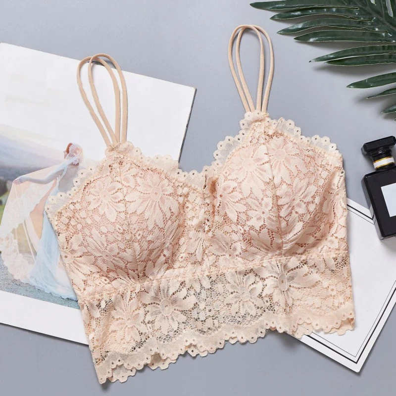 

New Women Lace Bras One-piece Comfortable Bralette Solid Beauty Back Underwear Sexy Vest Female Padded Wireless Bra Lingerie