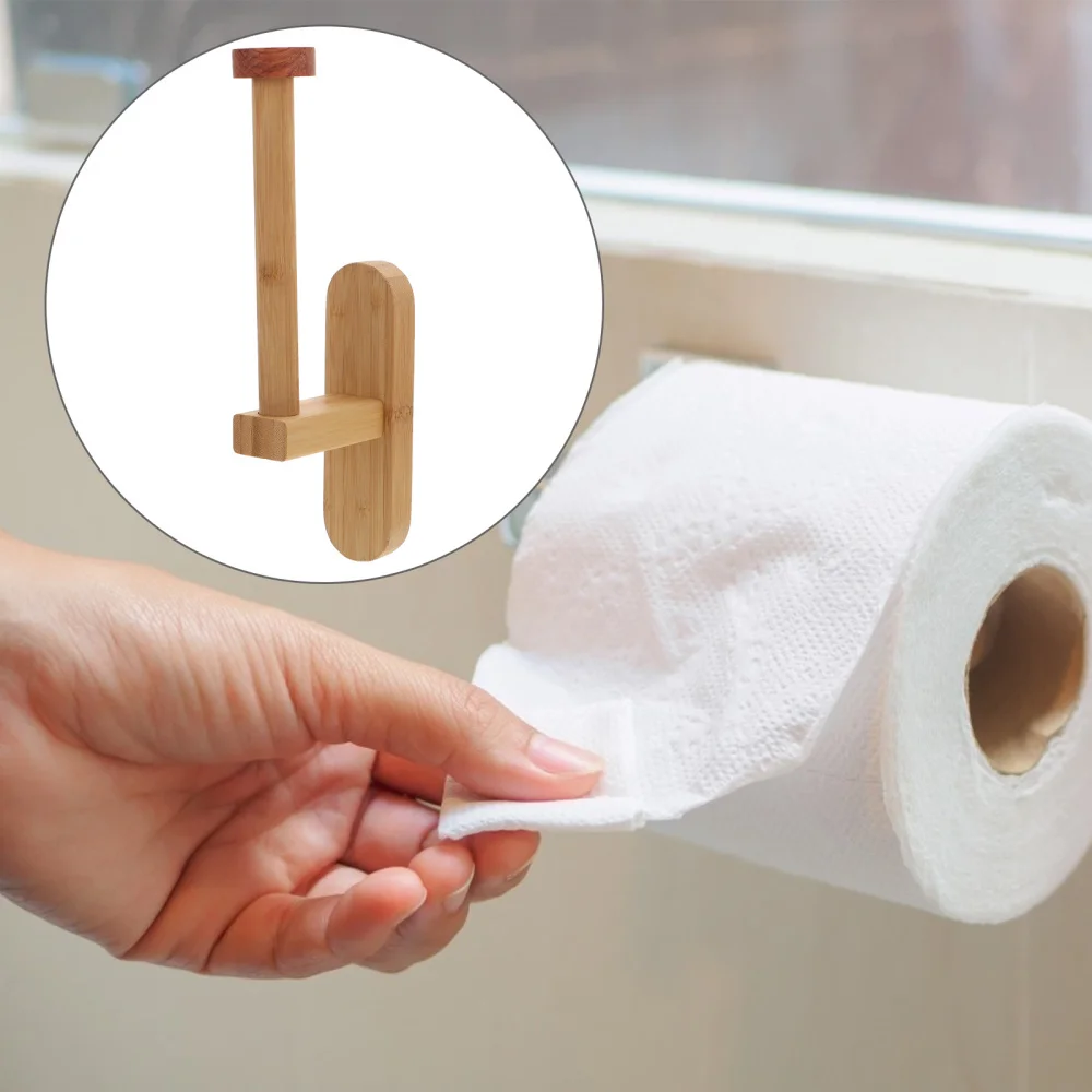 

1pc Creative Wood Paper Roll Holder Paper Towel Rack for Bathroom (Wood Color)