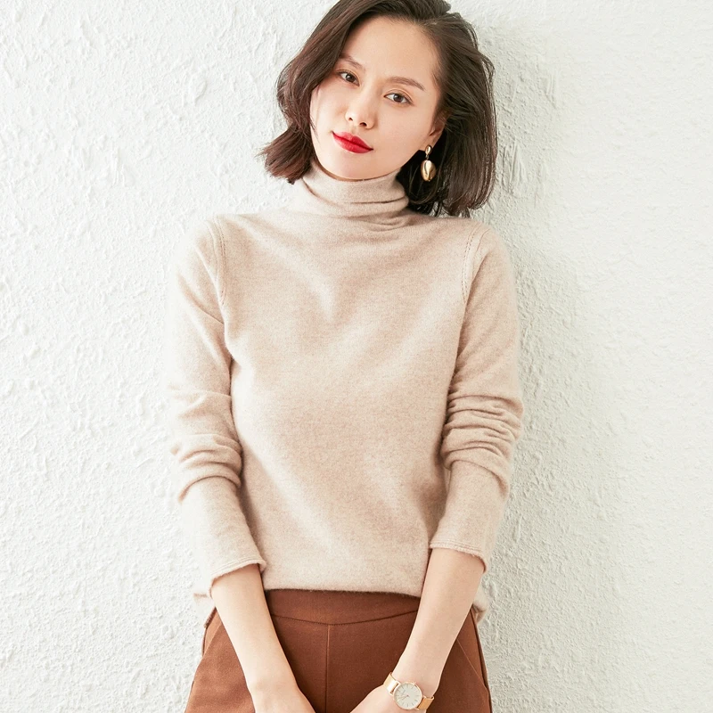 

MERRILAMB 100% Pure Cashmere Knit Jumpers For Women New Turtleneck Sweaters and Pullovers Ladies 10 Colors Standard Clothes