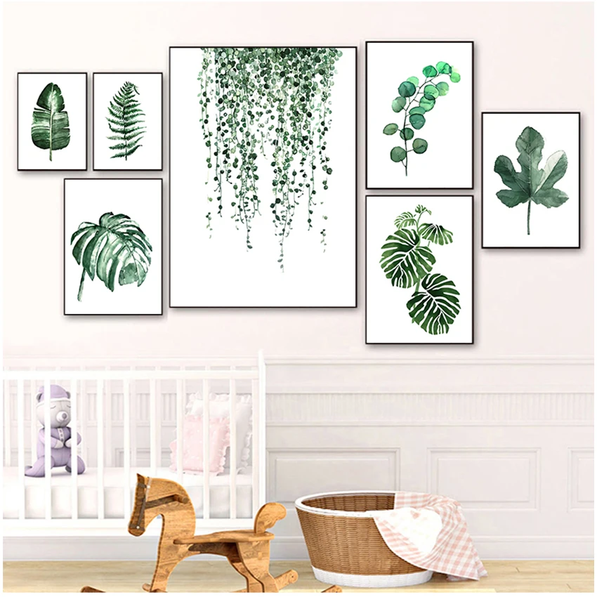 

Постер в скандинавском стиле с изображением растений и зеленых листьев, Картина на холсте