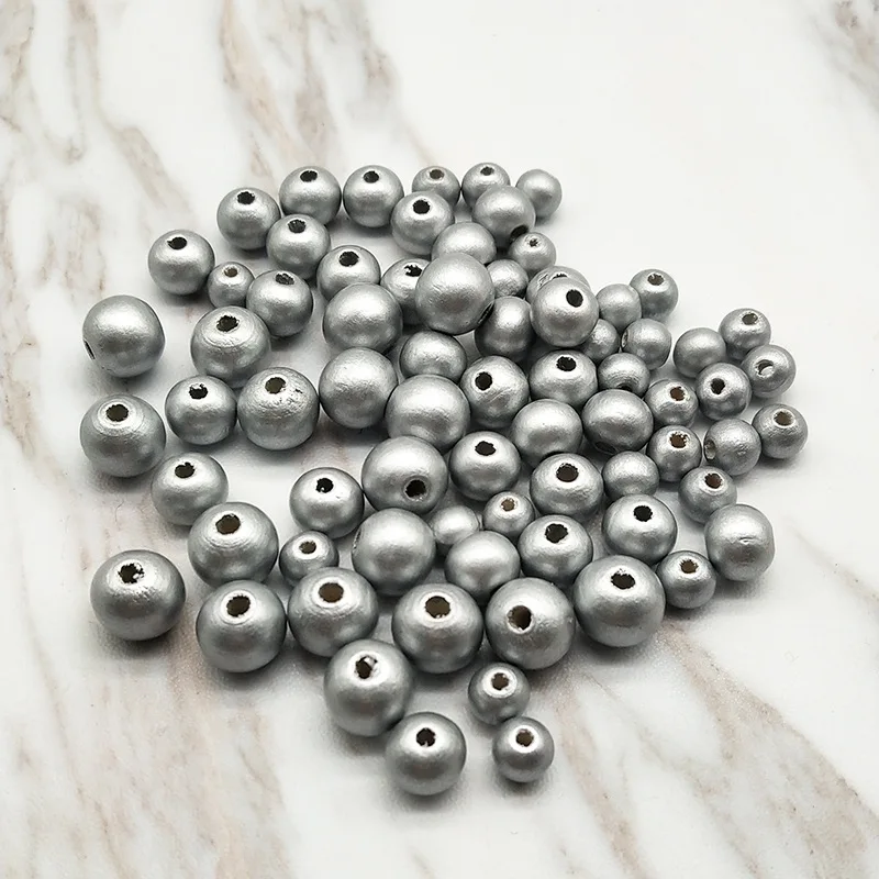 Silver DIY 100 шт деревянные бусины Круглые бусины для изготовления ювелирных изделий из натурального дерева 8 мм/10 мм/12 мм посеребренные бусины стиль - Цвет: Silver