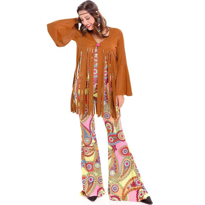 Взрослые женщины 70s смешной винтажный цвет цветочный Печатный Костюм