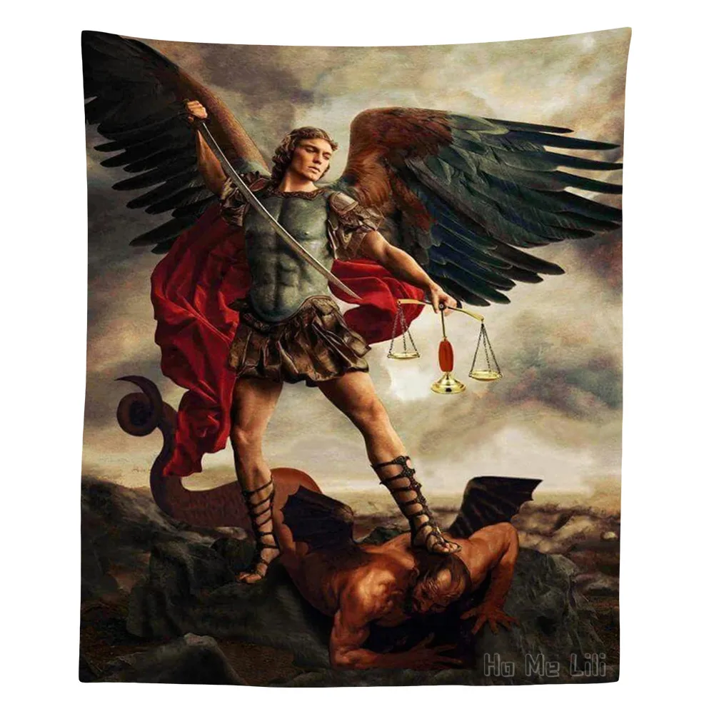 

The Archangel Michael Defeating Satan Religious Painting By Ho Me Lili Tapestry For Bed Room Home Decor