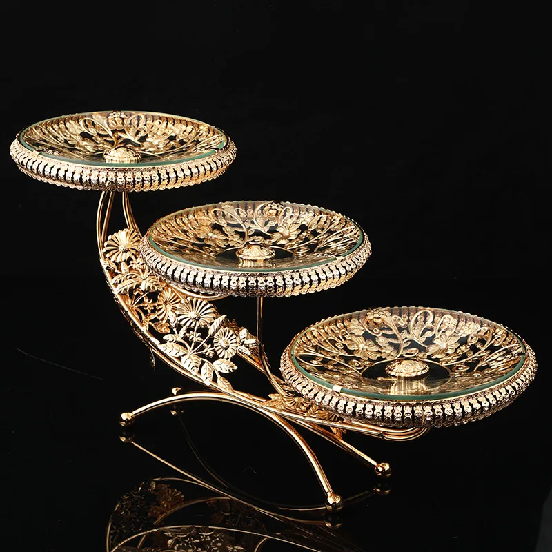 

New European Entry Lux Simple Glass Fruit Plate Multi-Layer Fruit Plate Afternoon Tea Dessert Candy Plate