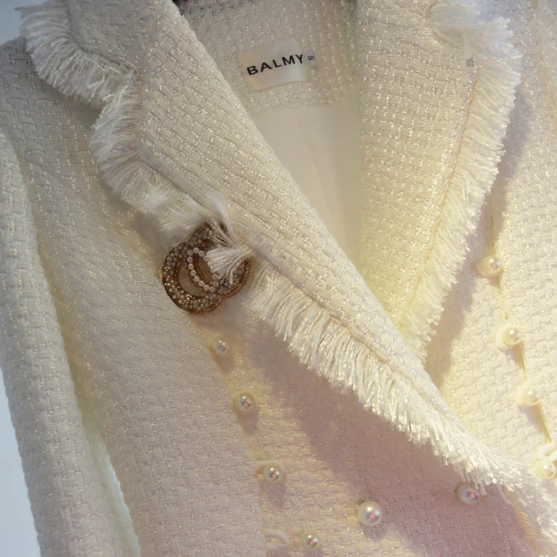 2019 осенне зимнее шерстяное пальто воротник костюма Женская ветровка с жемчужной