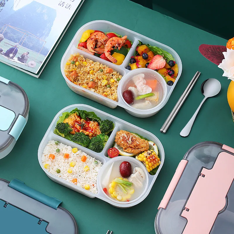 

Lunch Box Food Container Bento Box Heated Lunchbox Kids Soup Bowl with Cutlery Sealed Student Salad Food Plastic Box Capacity
