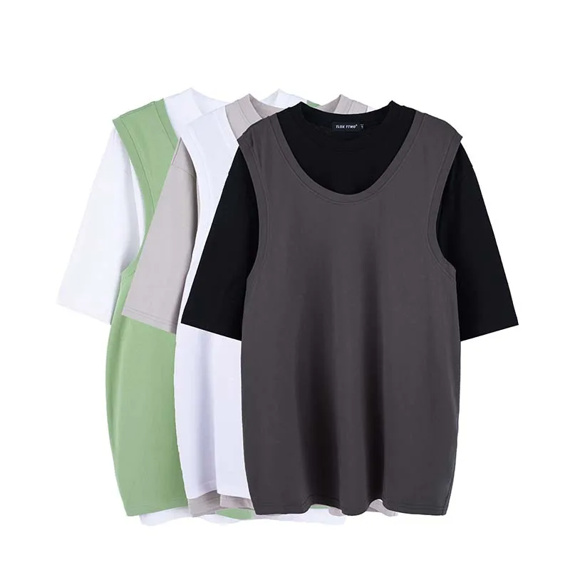 

UNCLEDONJM Patchwork t shirts men false two-piece short sleeve t-shirt Hip-Hop Summer streetwear oversized men t shirt T2-A221