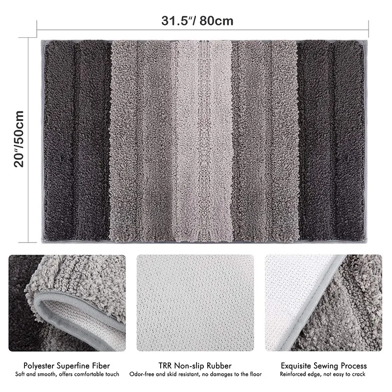 Полосатый дверной коврик нескользящий мягкий из микрофибры для входной двери